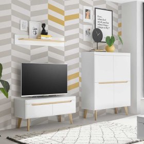 Wohnzimmer Schrankwand Jasturian im Skandi Design mit Holzgestellen (dreiteilig) – Ansicht 2