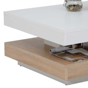 Sofatisch Cordona in Weiß und Sonoma Eiche mit drehbarer Tischplatte – Ansicht 6