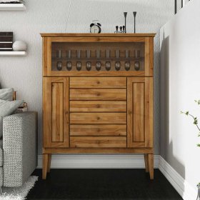 Highboard Tyvoria aus Wildeiche Massivholz mit Glasklappe – Ansicht 2