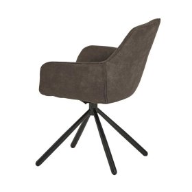 Stuhl Set Esstisch Cadrian in Grau und Schwarz aus Microfaser und Metall (2er Set) – Ansicht 4