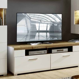Wohnkombination Drucana in Weiß Eiche Holz Dekor mit LED Beleuchtung (fünfteilig) – Ansicht 5