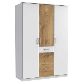 Moderner Schlafzimmerkleiderschrank Cerhard in Plankeneiche Holzoptik und Weiß – Ansicht 1