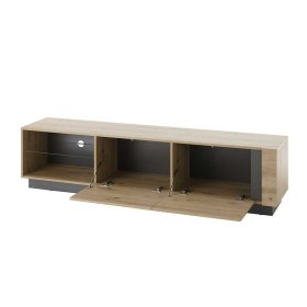 Breites TV Lowboard Matrezina in Wildeichefarben und Dunkelgrau – Ansicht 4