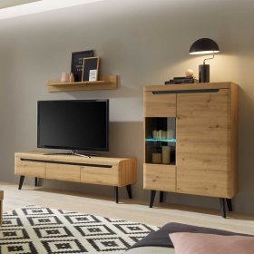 Wohnzimmermöbel Tomya im Skandi Design in Wildeichefarben (dreiteilig) – Ansicht 1