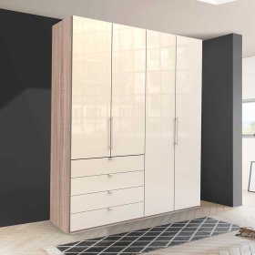 Design Kleiderschrank Codumenta in Creme Weiß und Eiche Sägerau mit Falttüren – Ansicht 3
