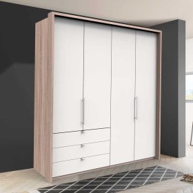 Panorama Kleiderschrank Lolyana in Weiß und Eiche Sägerau mit Falttüren – Ansicht 2
