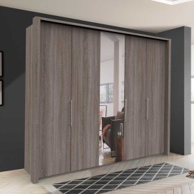3 türiger Spiegel Kleiderschrank Vasilio in Eiche Trüffelfarben modern – Ansicht 2