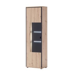 Standvitrine Geronda in Anthrazit und Eiche Optik 210 cm hoch – Ansicht 1