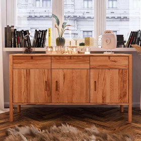 Massivholz Sideboard Artjes mit drei Schubladen und Drehtüren – Ansicht 2