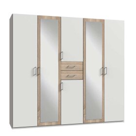 Made in Germany Kleiderschrank Lagacina in Eiche Sägerau & Weiß mit Spiegeln – Ansicht 1