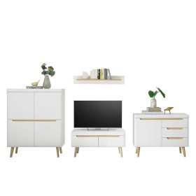 Schrankwand Wohnzimmer Jasturian im Skandi Design 134 cm hoch (vierteilig) – Ansicht 1
