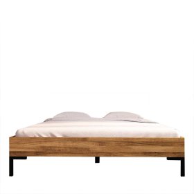 Wildeiche Massivholzbett Yalley im Skandi Design mit Gestell aus Metall – Ansicht 1