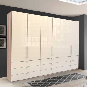 Moderner Falttüren Kleiderschrank Codumenta mit neun Schubladen glasbeschichtet – Ansicht 3