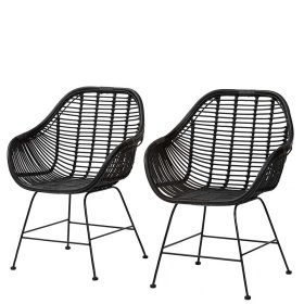 Schwarze Rattan Stühle Vitablo mit Armlehnen 45 cm Sitzhöhe (2er Set) – Ansicht 3
