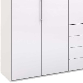 XL Schlafzimmerschrank Grinzia in Weiß Glas beschichtet mit Falttüren – Ansicht 4