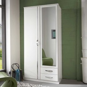 Weißer Jugendkleiderschrank Alkatar mit Spiegeltür und zwei Schubladen – Ansicht 2