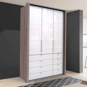 Kompakt Schlafzimmerschrank Yunidra in Weiß und Eiche Trüffelfarben – Ansicht 2