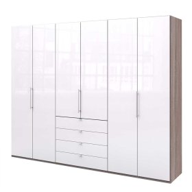 XXL Schlafzimmerschrank Yunidra mit Falttüren und Schubladen glasbeschichtet – Ansicht 1