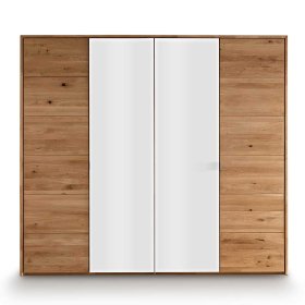Holzkleiderschrank Licandro aus Wildeiche Massivholz mit weißem Glas – Ansicht 2