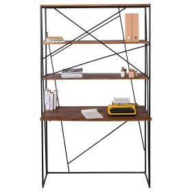 Designschreibtisch Slavrio aus Mangobaum Massivholz und Stahl mit Regal – Ansicht 3