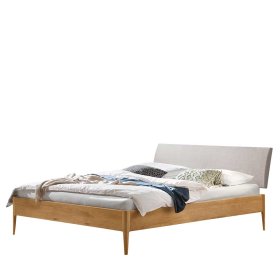 140x200 Bett Wildeiche Broziano mit Polsterkopfteil in Grau – Ansicht 1