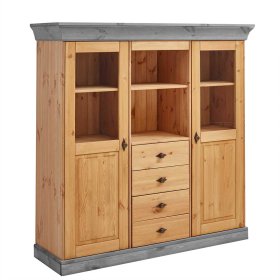 Highboard Viaduca in Grau Kiefer teilmassiv 145 cm hoch – Ansicht 1