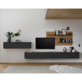 Designwohnwand Uzniana in Anthrazit und Wildeichefarben modern (vierteilig) – Ansicht 2