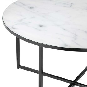 Runder Sofa Tisch Nexter in Weiß marmoriert und Schwarz mit Glasplatte – Ansicht 3