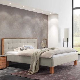 Polsterbett Rock in Beige mit Vierfußgestell aus Kernbuche – Ansicht 2