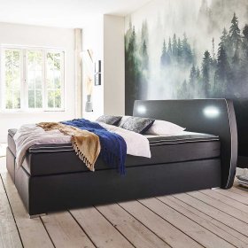 Modernes Boxspringbett Beliawa mit LED Beleuchtung in Dunkelgrau Webstoff – Ansicht 2