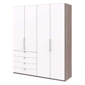 Schlafzimmerschrank Rarian in Weiß und Eiche Trüffelfarben – Ansicht 1