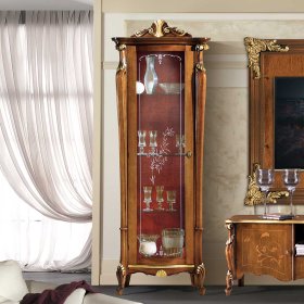 Esszimmervitrine Savolina in Nussbaumfarben und Dunkelrot 70 cm breit – Ansicht 2