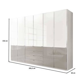 Zweifarbiger Kleiderschrank Latina Front glasbeschichtet mit vier Schubladen – Ansicht 9