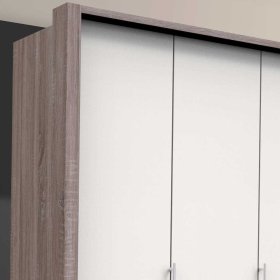 Schlafzimmerkleiderschrank Rarian in Weiß und Eiche Trüffelfarben mit Falttüren – Ansicht 5