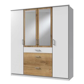 Großer Kleiderschrank Cerhard 179 cm breit in Plankeneiche NB und Weiß – Ansicht 1