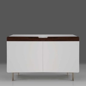 Wohnzimmer Kommode Findus 2 Türen mit Soft Close Weiß & Nussbaumfarben – Ansicht 2