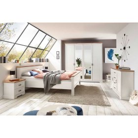 Schlafzimmer Dymco im Landhausstil in Holzoptik Pinie weiß (fünfteilig) – Ansicht 1