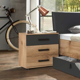 Bettkommode Latizia in Dunkelgrau und Plankeneiche Holzoptik – Ansicht 3