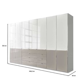 Drehtürenkleiderschrank Latina Front glasbeschichtet mit acht Schubladen – Ansicht 9