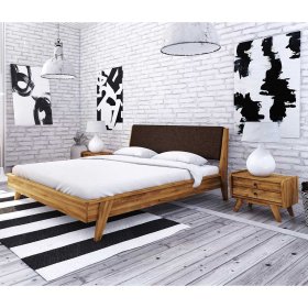 Schlafzimmer Bett Carilla aus Wildeiche Massivholz mit Nachtkonsolen (dreiteilig) – Ansicht 1