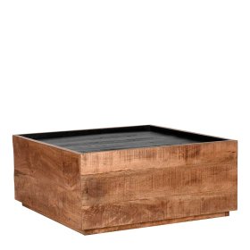 Massiver Couchtisch Sunset in Mangobaumfarben und Schwarz quadratisch – Ansicht 1