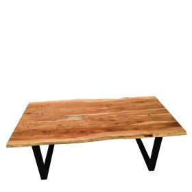 Baumkanten Tisch Arlette aus Akazie Massivholz und Stahl mit Antik Finish – Ansicht 6