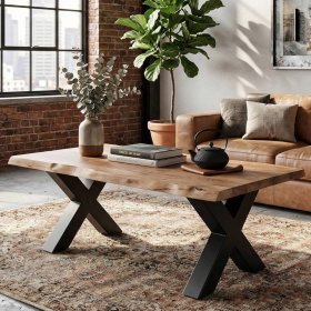Sofa Tisch Feconda aus Akazie Massivholz mit X Gestell – Ansicht 2
