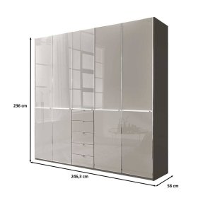 Drehtürenschrank modern Sanctos 247 cm breit Front glasbeschichtet – Ansicht 9