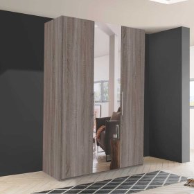 Gleittürenschrank Jugendzimmer Vasilio in Eiche Trüffelfarben 2 türig mit Spiegel – Ansicht 3