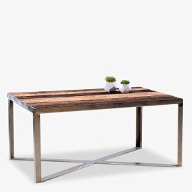 Rustikaler Wohnzimmer Tisch Sutra in Holz Antik und Chromfarben – Ansicht 3