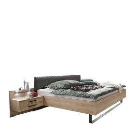 Doppelbett Bruvena in Eichefarben und Dunkelgrau mit LED Beleuchtung (dreiteilig) – Ansicht 1