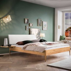 Wildbuche 140x200 Bett Bafata mit Polsterkopfteil in Weiß – Ansicht 2