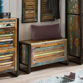 Kleine Schuhbank Cranadia im Shabby Chic Design in Bunt lackiert – Ansicht 8
