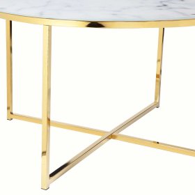 Retro Glas Tisch Enzigo in Weiß und Goldfarben rund – Ansicht 4